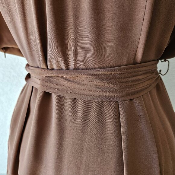 Maeve Anthropologie 100% Silk Warm Brown Faux Mock Wrap Dress Size 14 - Picture 8 of 11